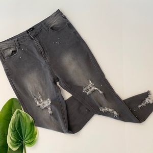 PrettyLittleThing Bleach Splatter High Waist Skinny Jeans Sz 16